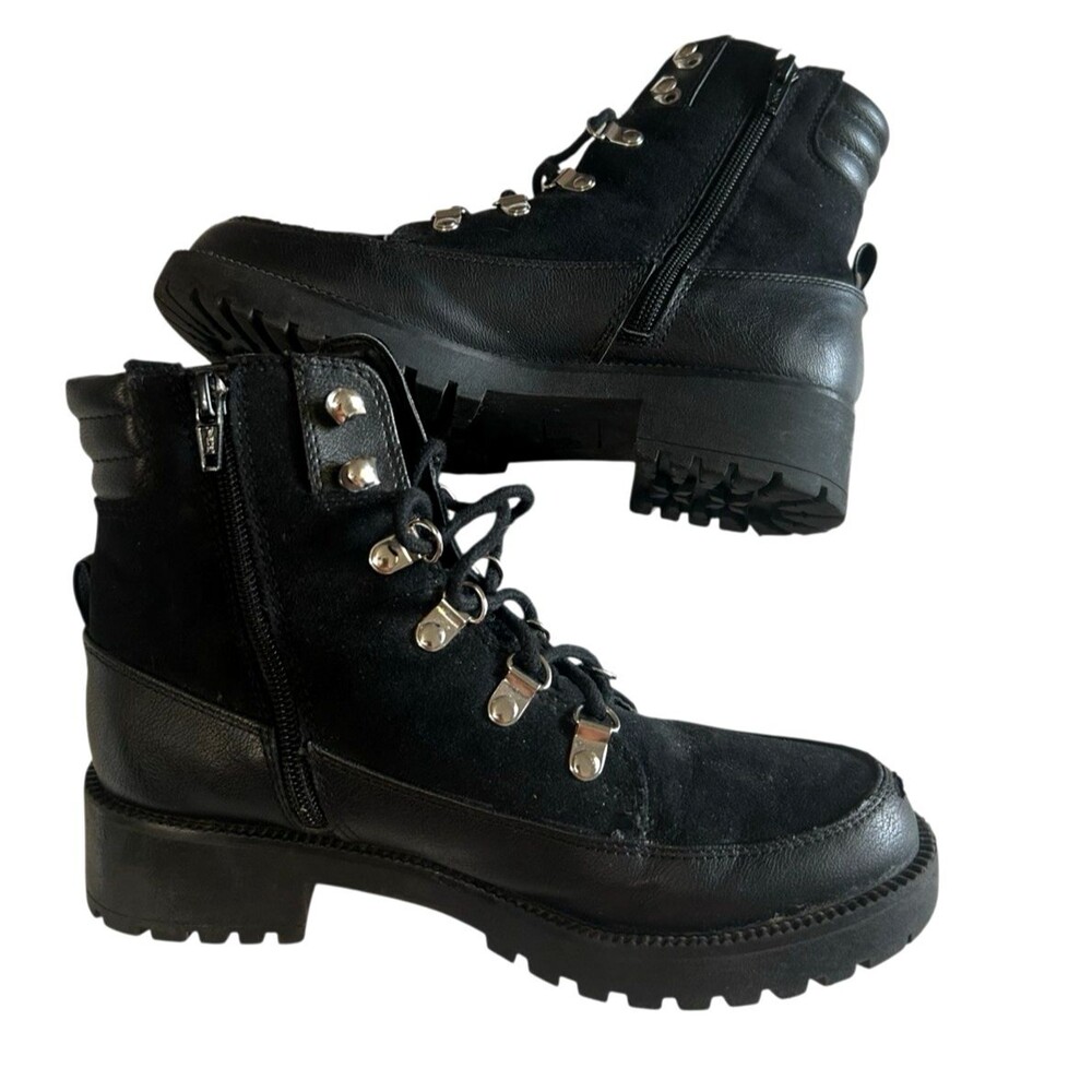 Style & Co. Womens Lace-Up Faux Leather Black Lug Sole Side Zip Combat Boots 6